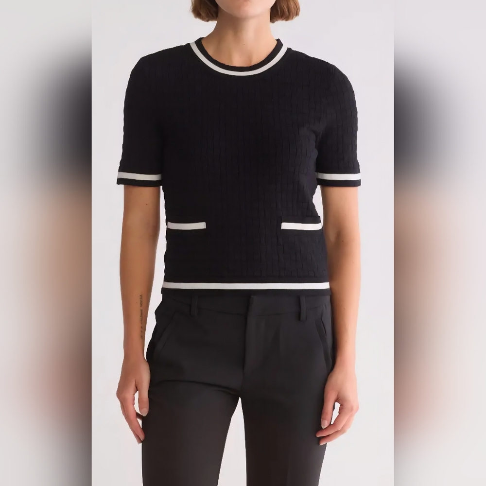 Ellen Tracy Textured Navy Cropped‎ Women's Sweater Size Small